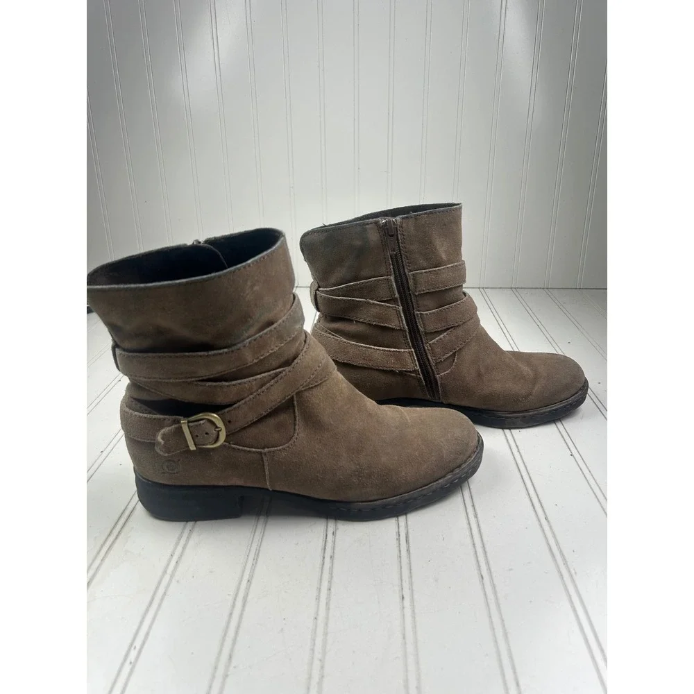 Born Vintage Laila Distressed Taupe Suede Ankle Boots Women's Size 8.5